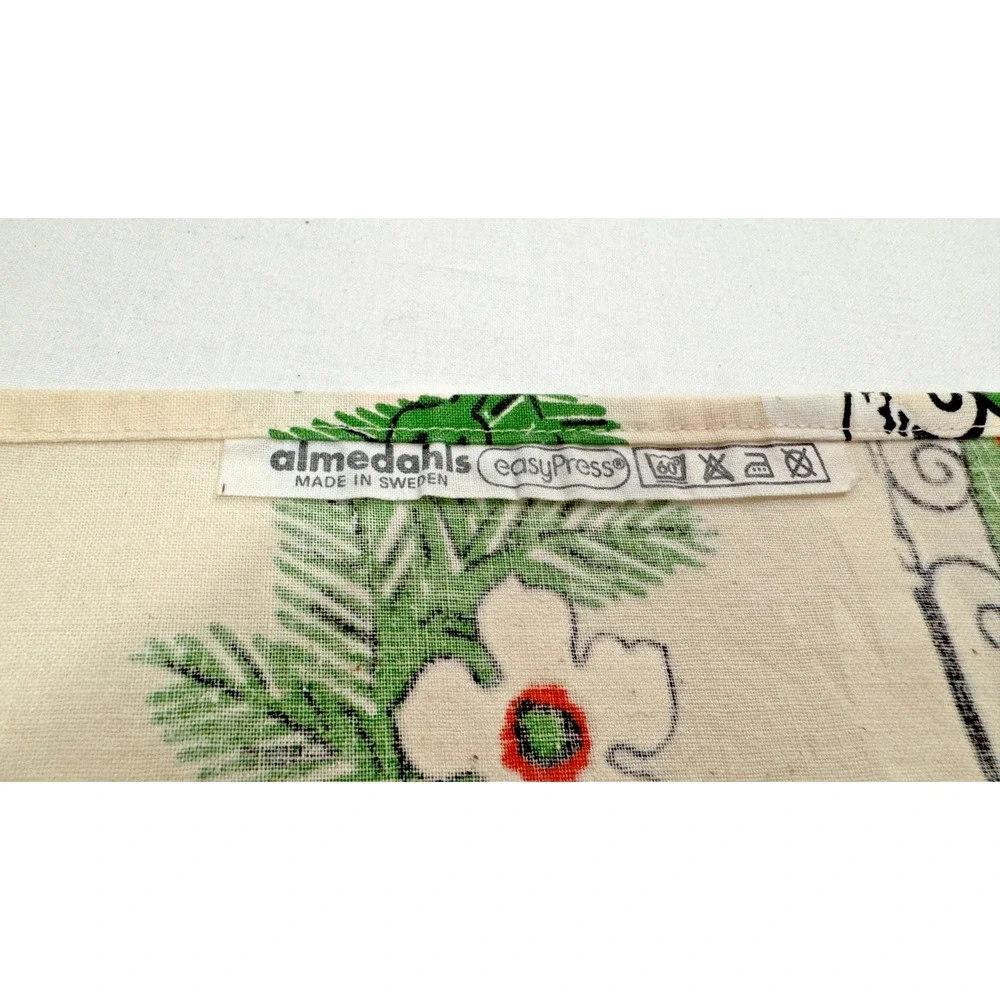 Vtg ALMEDAHLS Swedish Tablecloth Christmas Elves Sleigh Linen 51x69 Rectangle